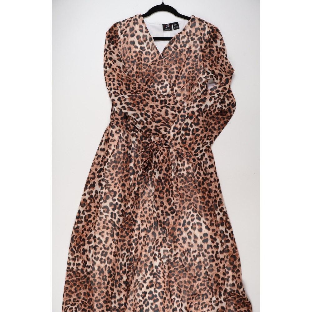 Studio EY Maxi Dress Leopard Print Brown Animal V-Neck Large NWT